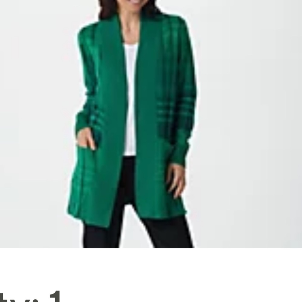 Isaac Mizrahi Live! Pattern Jacquard Cozy Cardigan Emerald Plaid